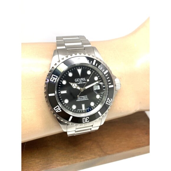 Gevril Men's Watch 4850A Wall Street Swiss Automatic Diver Black Dial Steel 43mm - Picture 11 of 14